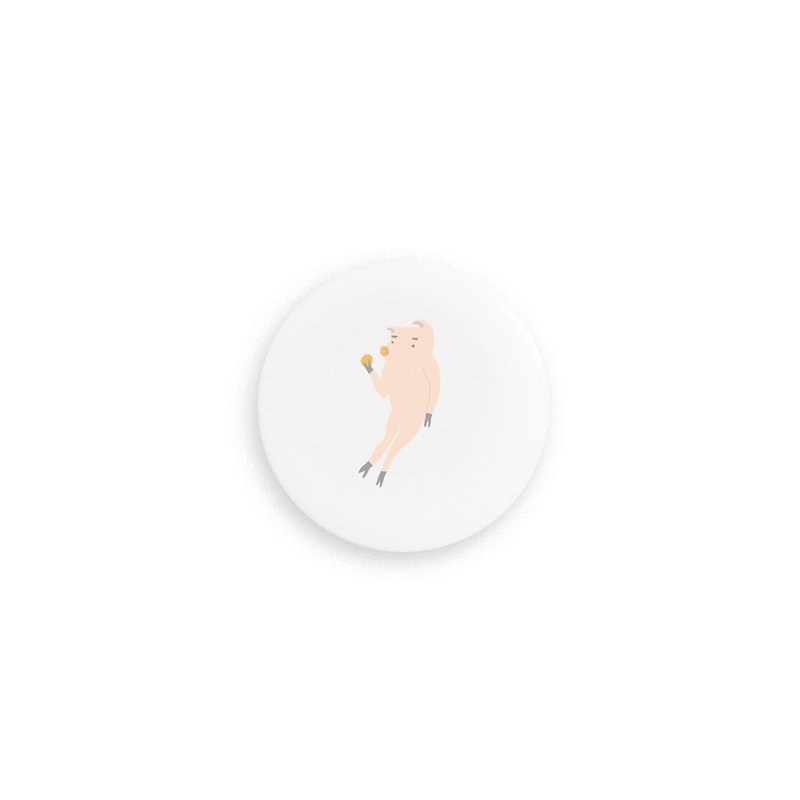 猪与橘子(5.8cm) - 徽章/别针 - 其他金属 橘色