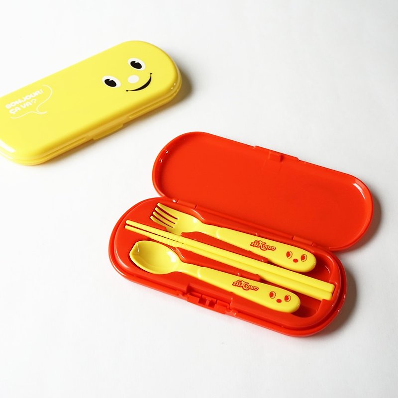 Nikyoro Cutlery Trio Spoon Fork Chopsticks Child Children Kids School Gift Japan - 餐刀/叉/匙组合 - 塑料 红色