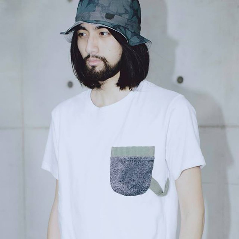 oqLiq - Urban Knight - 针织工作口袋T-shirt (白) L - 男装上衣/T 恤 - 棉．麻 白色