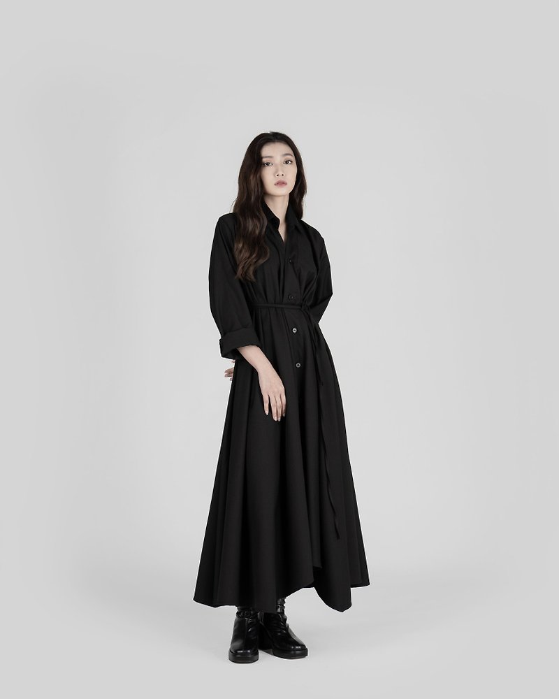 MUKK DESIGN 女神绑带衬衫洋装 - 洋装/连衣裙 - 聚酯纤维 黑色