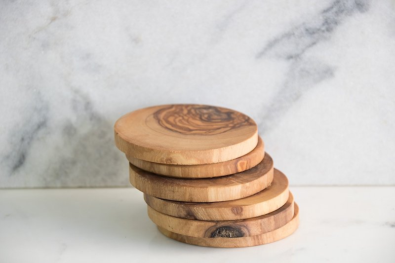 圆切橄榄木杯垫-六件套 - 厨房用具 - 木头 咖啡色