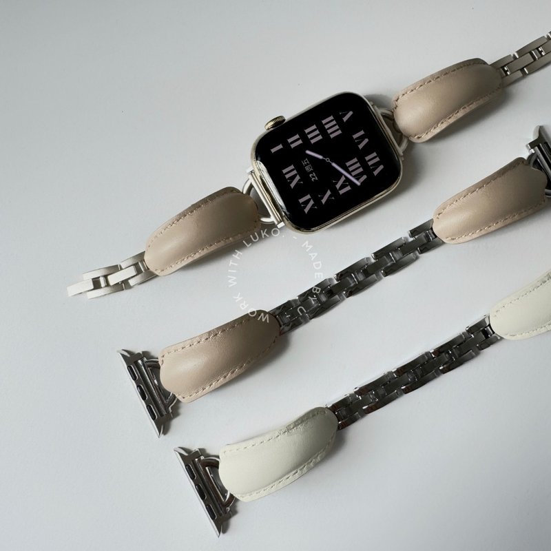 Apple Watch | 奶杏色星光/正银真皮质感不锈钢手镯表带 4色 - 表带 - 不锈钢 