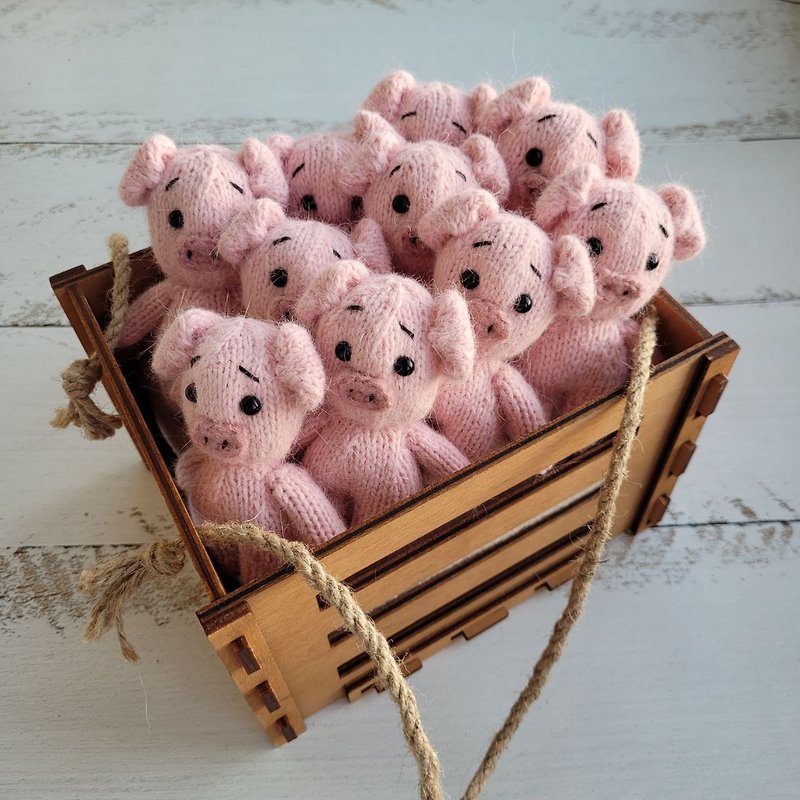 针织毛绒猪/小猪小毛绒玩具 - 玩偶/公仔 - 羊毛 粉红色