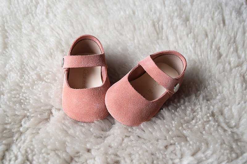 粉橘色婴儿鞋 真皮学步鞋 弥月礼物 新生儿 满月礼 新生儿礼盒 - 婴儿鞋 - 真皮 粉红色