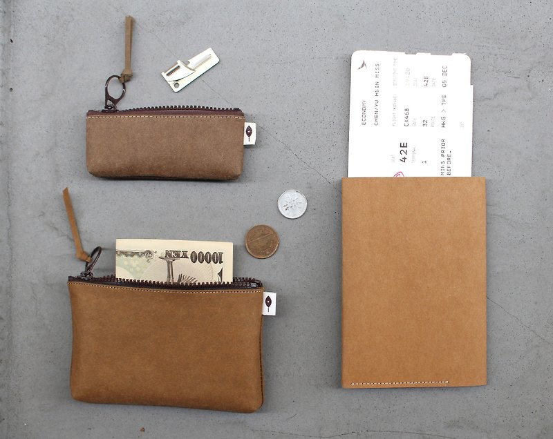 Goody Bag - 简单旅行-护照夹附sim卡针、夹层零钱包、微小收纳包 - 其他 - 纸 咖啡色