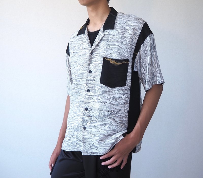 【日本制造】UMUI BLACK LABEL、和服衬衫、独一无二、开领衬衫 - 男装衬衫 - 丝．绢 