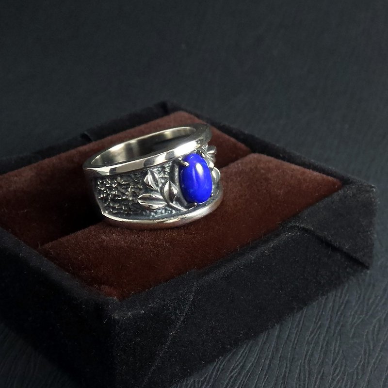 砂岩纹理扳指型戒指 - 青金石.S925银 - 磐砾坤灵系列 - 戒指 - 宝石 蓝色
