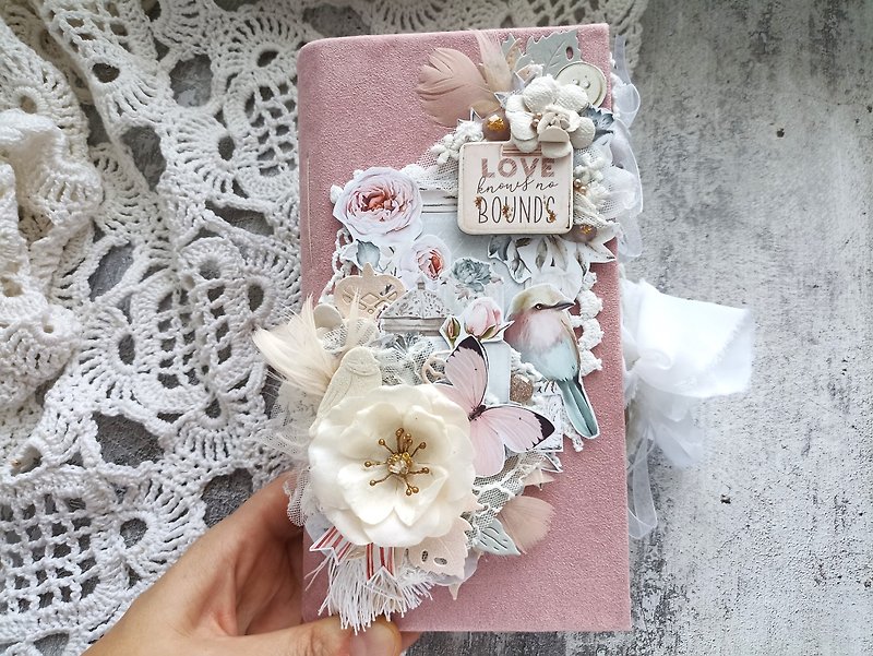 婚礼垃圾日记本手工精美花朵乳制品蕾丝玫瑰新娘笔记本 - 笔记本/手帐 - 纸 粉红色