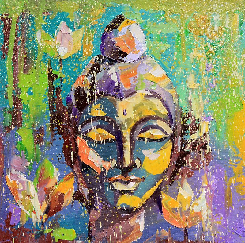 佛陀绘画 佛教原创艺术 冥想艺术品 印度壁画艺术 禅宗 - 海报/装饰画/版画 - 其他材质 紫色
