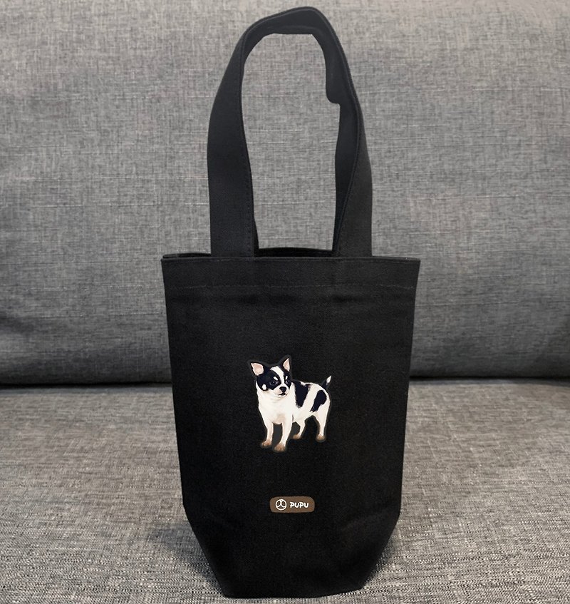 黑色系列-乳牛吉娃娃-台湾制棉麻布-文创柴犬-提袋-环保苍蝇星球 - 手提包/手提袋 - 棉．麻 白色