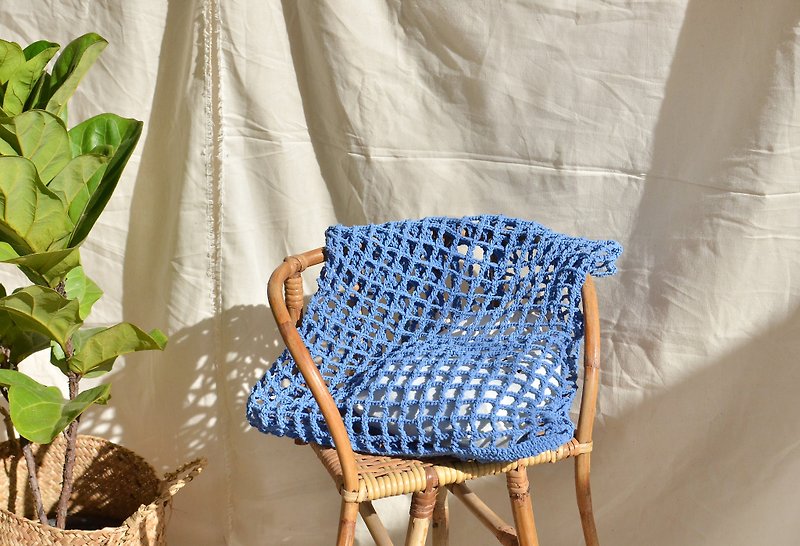 Blue sky Nagridia crochet bag - 手提包/手提袋 - 棉．麻 蓝色