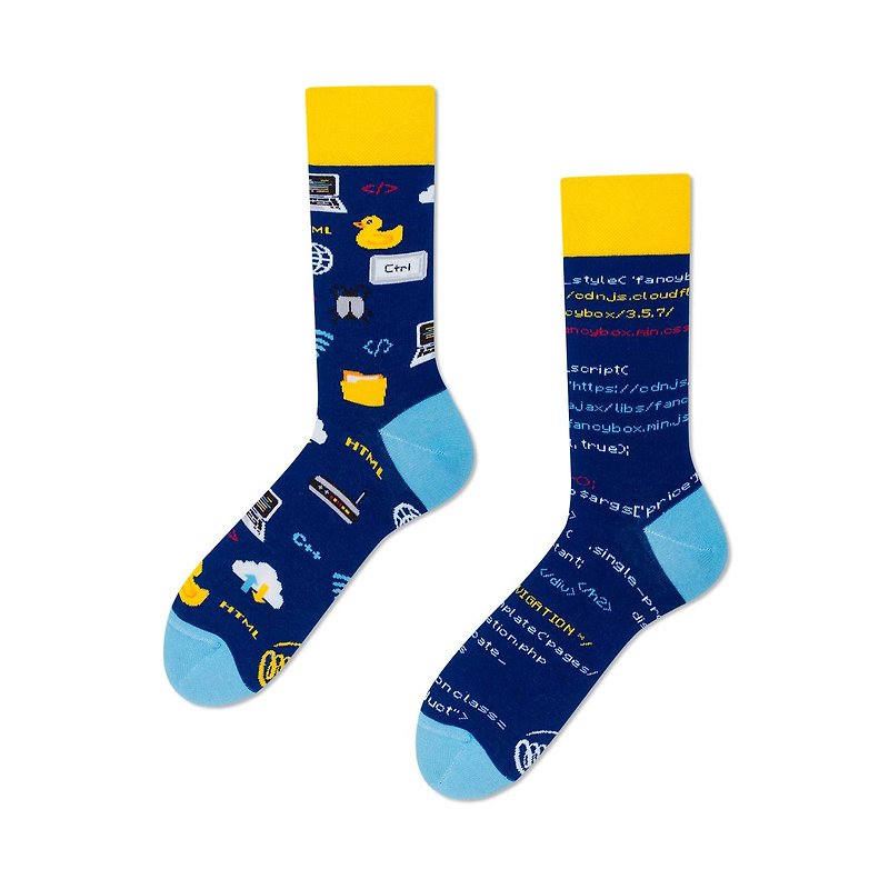 程式设计天才 - 不对称袜子 鸳鸯袜 - 袜子 - 棉．麻 蓝色