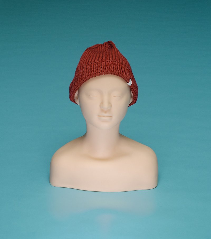 素色 - 砖红 OTB009 手工编织毛帽 - 帽子 - 棉．麻 红色