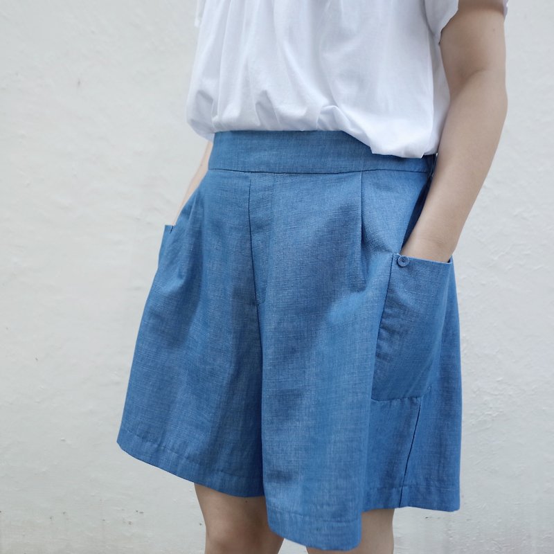 短裤裙 海水蓝 - 女装长裤 - 棉．麻 蓝色