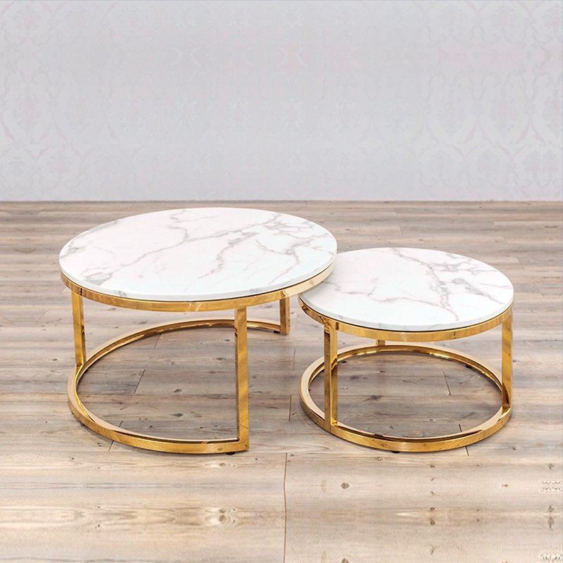圆形 大理石子母茶几  不锈钢 香槟金-客厅 茶几-餐桌 书桌 边桌 - 餐桌/书桌 - 石头 金色