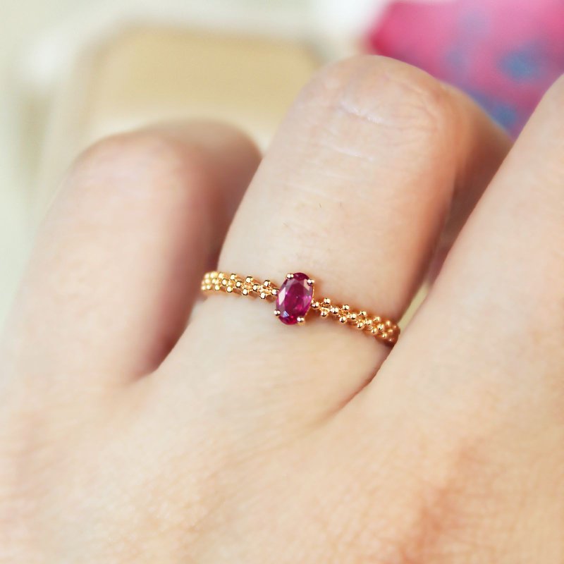 【勃根地红酒】18K 天然缅甸红宝石戒指 古典 珠点戒臂 - 戒指 - 贵金属 红色