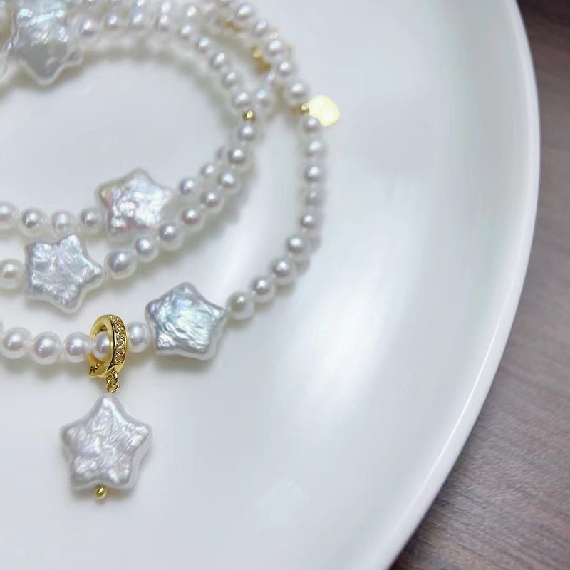 Yuan Design 圣诞设计星星巴洛克异型珍珠项链手链吊坠一体 - 项链 - 珍珠 白色
