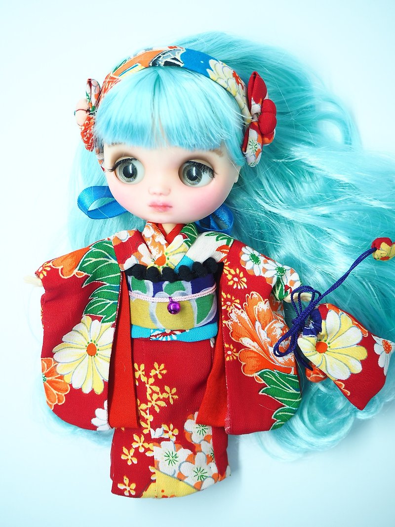 Cute doll size kimono (kimono only) - 玩偶/公仔 - 丝．绢 红色