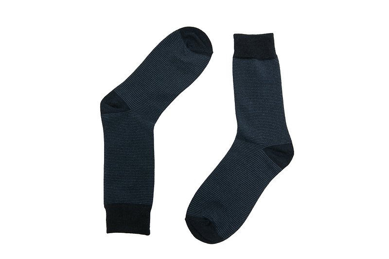 细横条纹绅士袜 深蓝色 - 袜子 - 棉．麻 蓝色