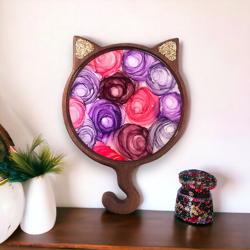 酒精墨水艺术胡桃木猫型托盘 - 紫红玫瑰 - 摆饰 - 其他金属 紫色