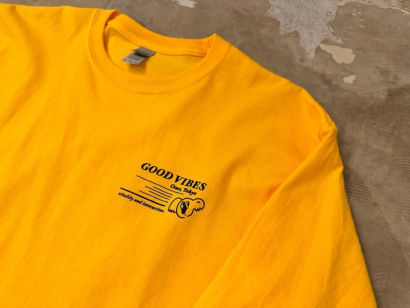 【M】Yellow / OME GOOD VIBES long sleeve - 帽子 - 棉．麻 黄色