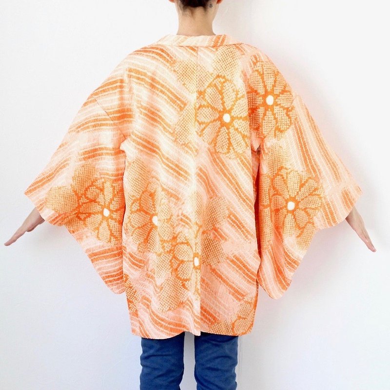 Shibori kimono, EXCELLENT VINTAGE, haori, Japanese kimono /3772 - 女装休闲/机能外套 - 丝．绢 橘色