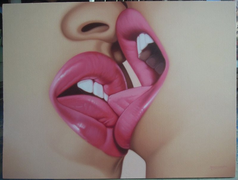 Kiss painting oil painting on canvas 90X120 cm. - 墙贴/壁贴 - 棉．麻 