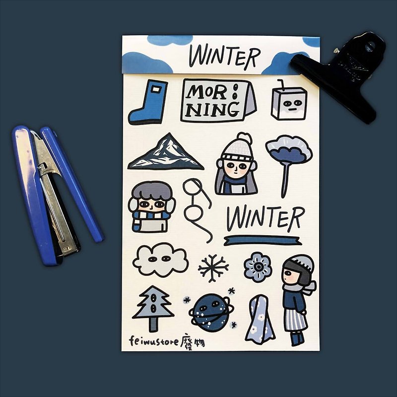 冬 貼紙 - 贴纸 - 纸 蓝色