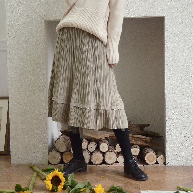 法式丝绒拼纱半身裙|裙子|秋冬款|丝绒+网纱|Sora-225 - 裙子 - 其他材质 