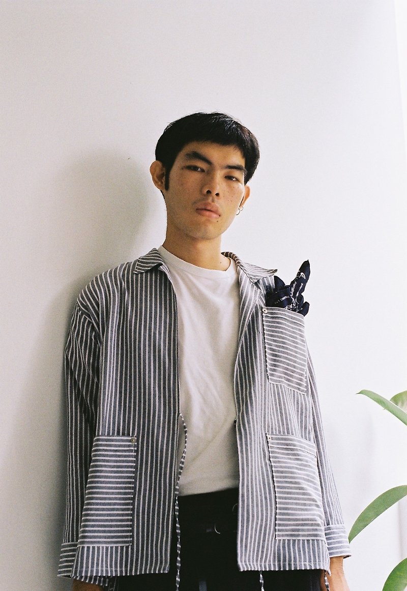 Kimono Shirt - 男装衬衫 - 棉．麻 灰色