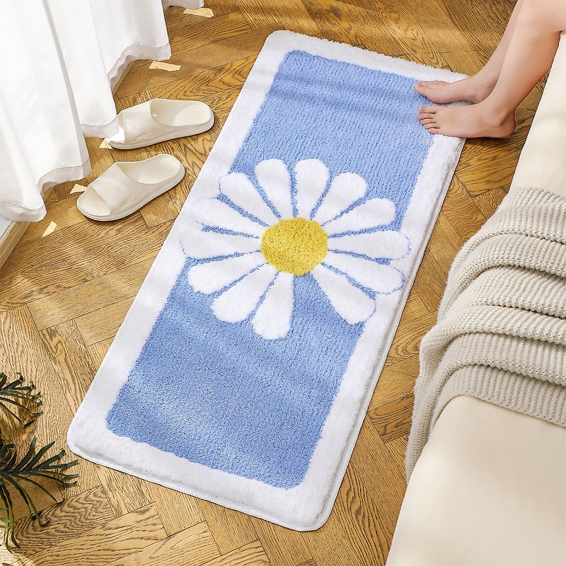 可爱雏菊花朵床边地垫 植绒柔软防滑脚垫 卧室客厅浴室地垫地毯 - 地垫/地毯 - 聚酯纤维 蓝色