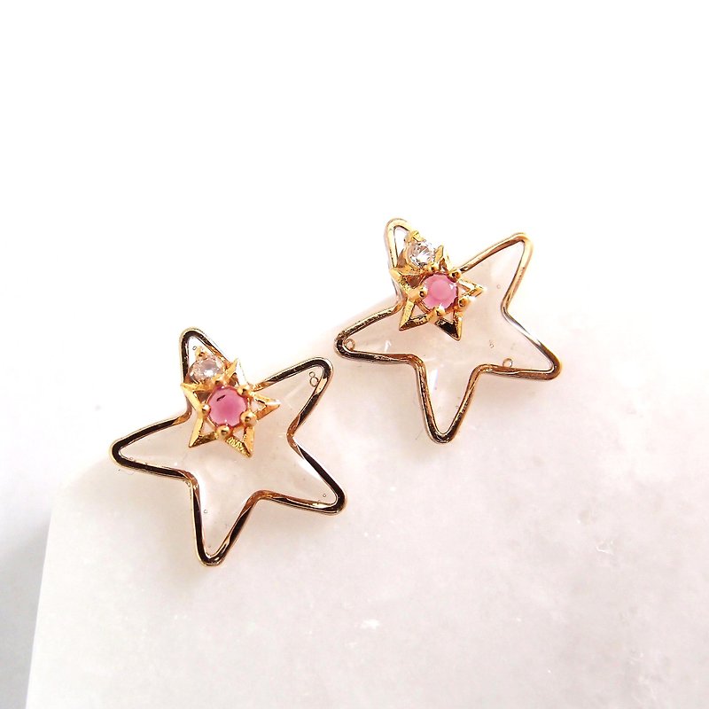 魔法 星星  - 不痛U型耳夹 不锈钢耳针 硅胶耳针 - 耳环/耳夹 - 其他金属 粉红色