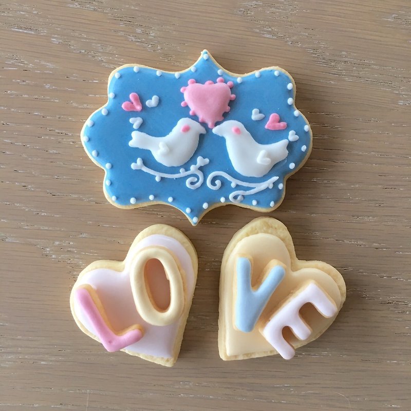 NIJI Cupcake。.爱情鸟儿糖霜饼干3片礼盒 - 手工饼干 - 新鲜食材 多色