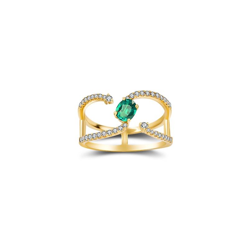 18k绿宝石流线形钻石戒指 - 戒指 - 宝石 绿色