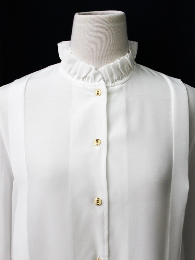 【RE0407T1930】日本制森林系法式复古立领简约白色古着衬衫 - 女装衬衫 - 聚酯纤维 白色
