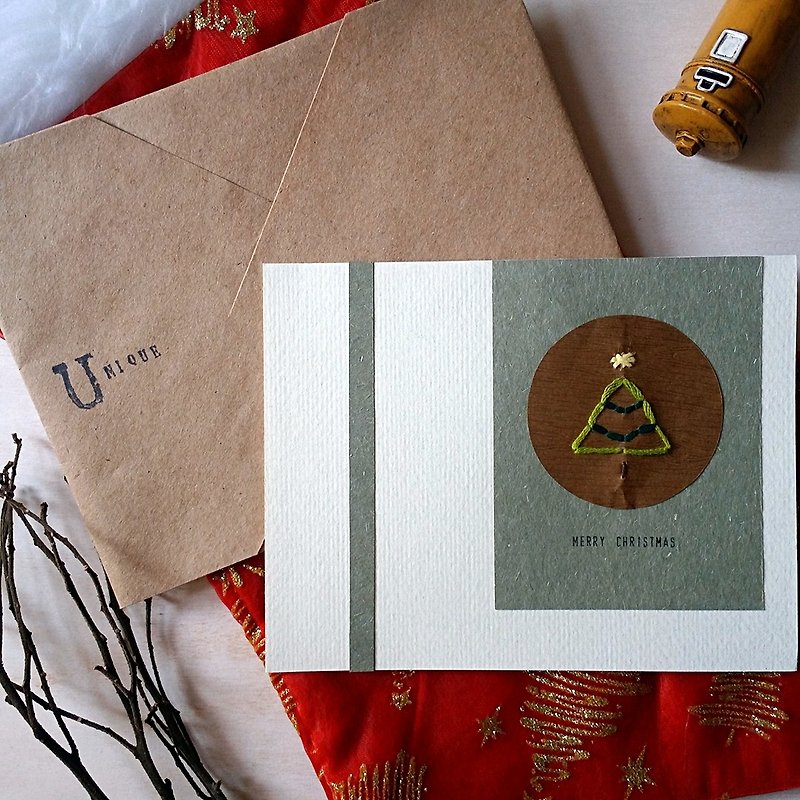 手缝图像圣诞卡(圣诞树)(原稿) - 卡片/明信片 - 纸 多色