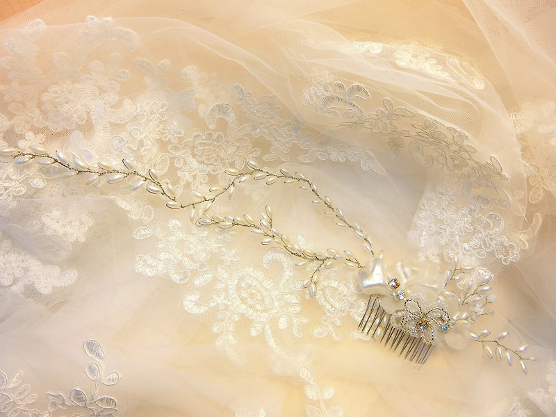 戴上幸福的饰 娇若春花系列-新娘发梳.法国梳.自助婚礼-艳娇 - 发饰 - 其他金属 白色