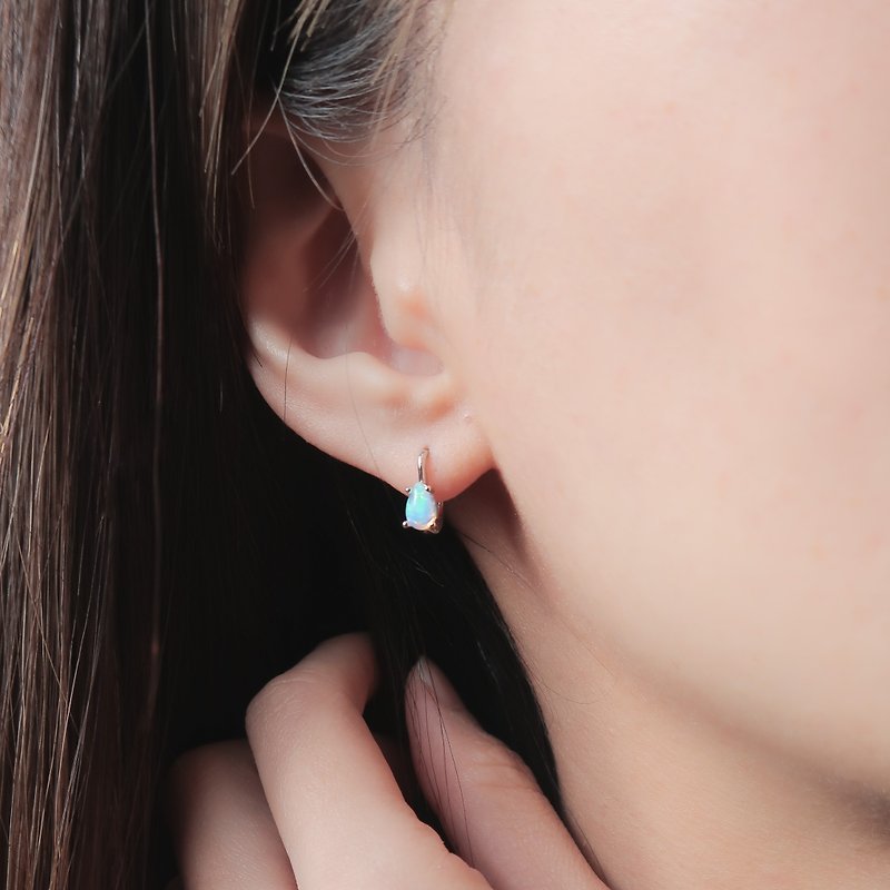 / 回眸 / 蛋白石 Opal 925純銀 手工 天然石 耳環 - 耳环/耳夹 - 纯银 蓝色