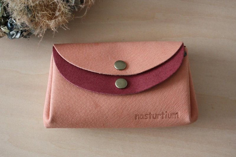 ピッグスキンの小さなお財布　アプリコット×ワイン - 皮夹/钱包 - 真皮 粉红色