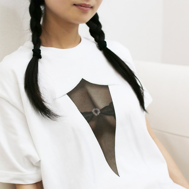Mousou See-through T-shirt/ MESH BLACK/ M size - 中性连帽卫衣/T 恤 - 棉．麻 黑色
