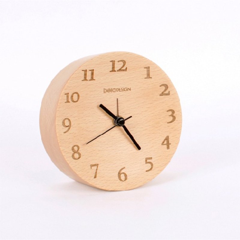 实木凹面数字小桌钟 - 时钟/闹钟 - 木头 金色