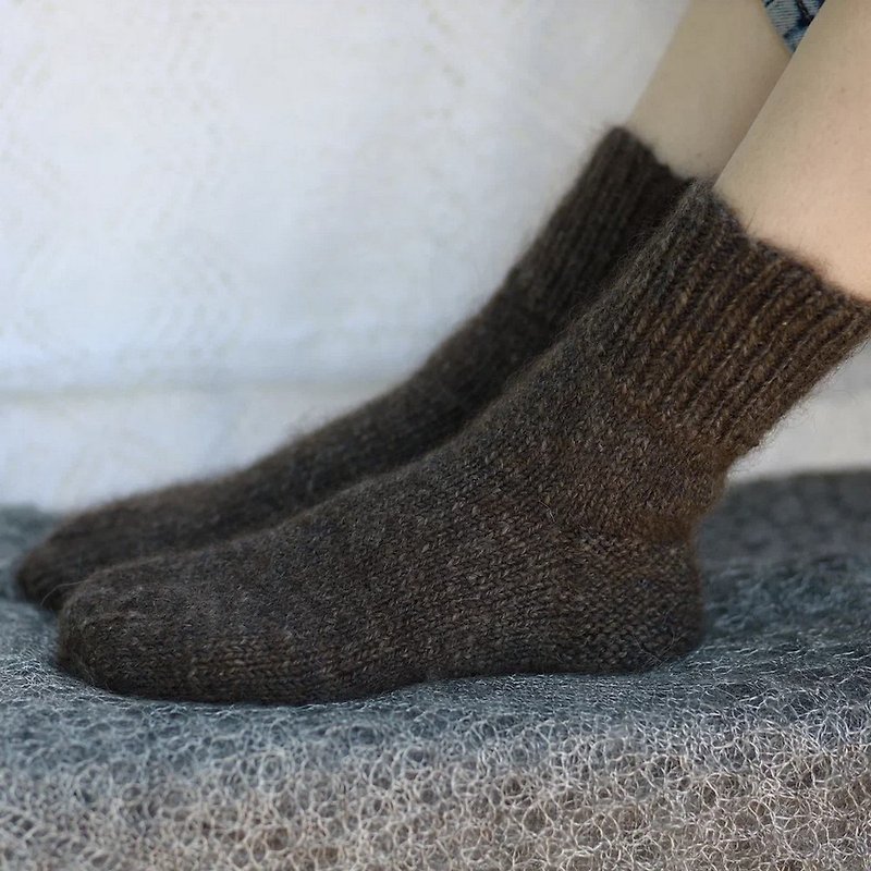 保暖羊毛袜棕山羊绒袜，适合女士 - 袜子 - 羽绒 咖啡色