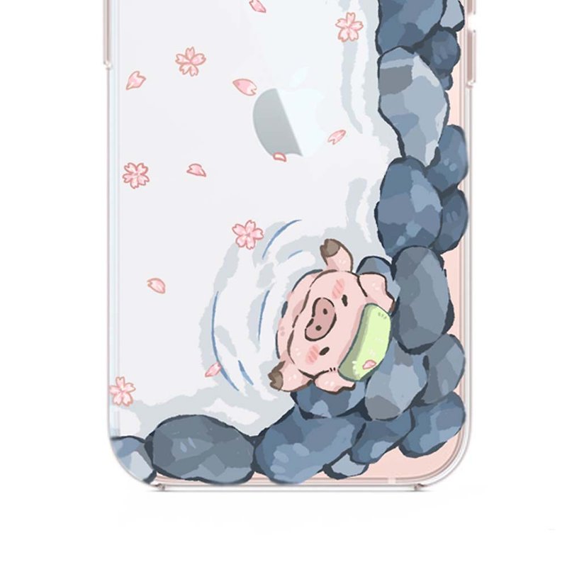 樱花温泉小猪 -防摔透明软手机壳壳- iPhone14, 14pro, Samsung - 手机壳/手机套 - 硅胶 粉红色