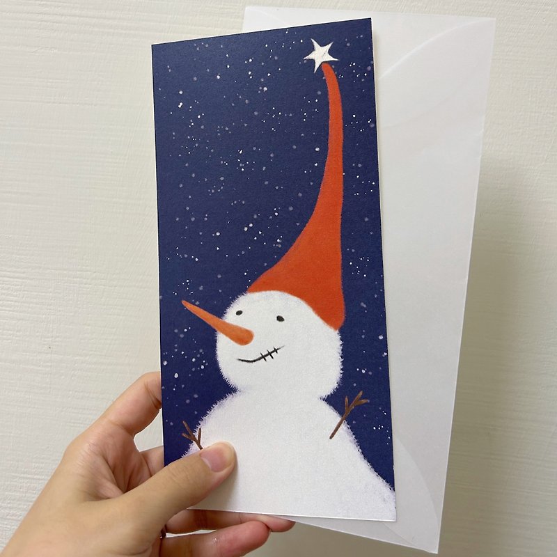 【插画卡】雪人的雪夜|圣诞卡片 - 卡片/明信片 - 纸 蓝色