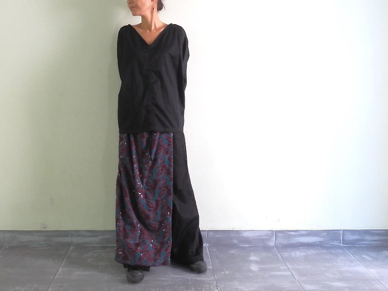 総刺繍2カラー/ラップスカート付きゆったりストレートパンツ - 女装长裤 - 棉．麻 