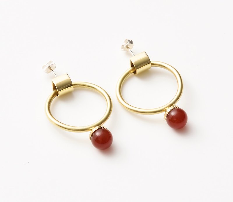 CP103(赤メノウ) - 耳环/耳夹 - 其他金属 红色