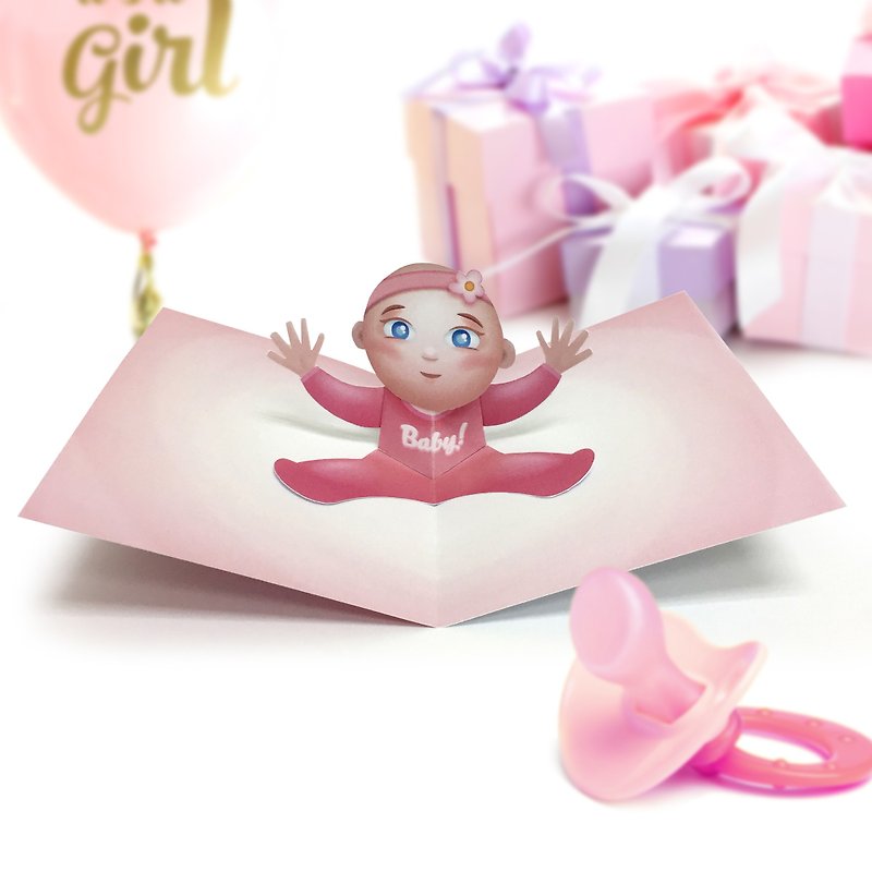 女婴卡 | 婴儿生日卡 | 女婴生日卡 | 婴儿弹出卡 - 卡片/明信片 - 纸 粉红色