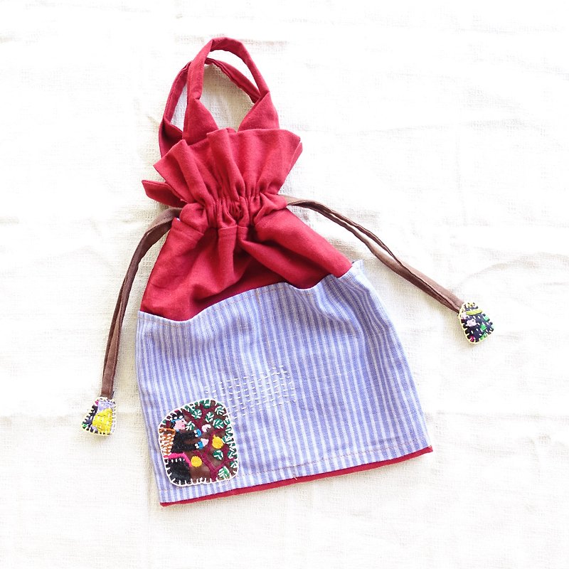 DUNIA handmade /农家乐 束口提袋/ Hmong embroidered handbag - 采果 - 手提包/手提袋 - 棉．麻 红色