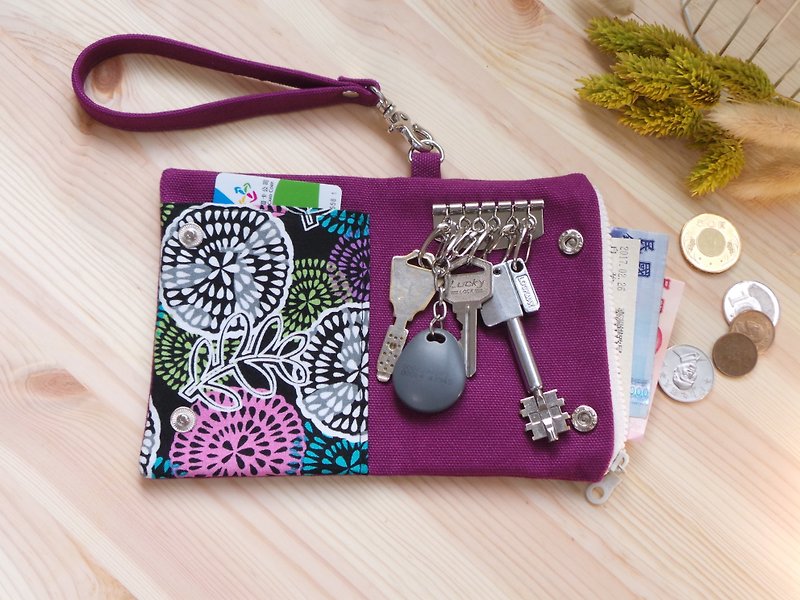 零钱包 钥匙包 票夹 多功能随身小包 礼物 - 零钱包 - 棉．麻 紫色