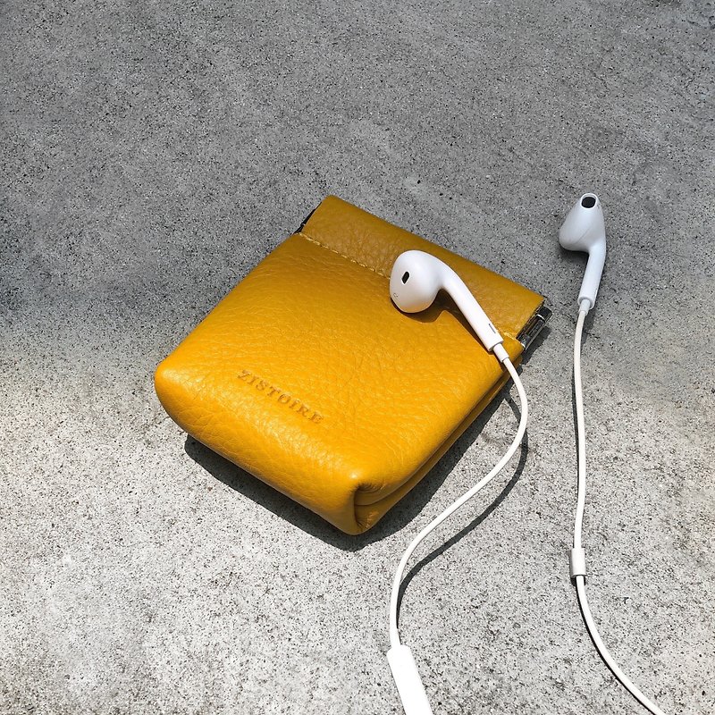 【Glamor】ZiBAG-037S/弹簧口金耳机包 / 杏黄色 - 零钱包 - 真皮 
